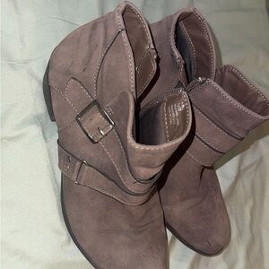Brown Suede Ankle Boots with Buckle and Chunky Heel